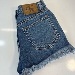 90s Calvin Klein Jean Shorts Frayed Cut Off Size 7 Medium Wash Made In The USA